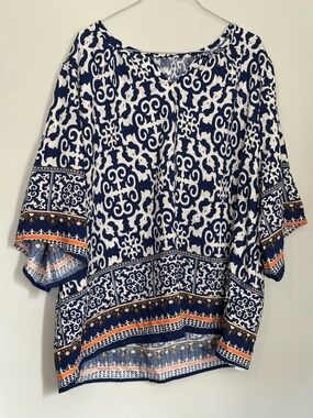 Lomon bohemian style oversized 3/4 length blouse with flared sleeves size XXL
